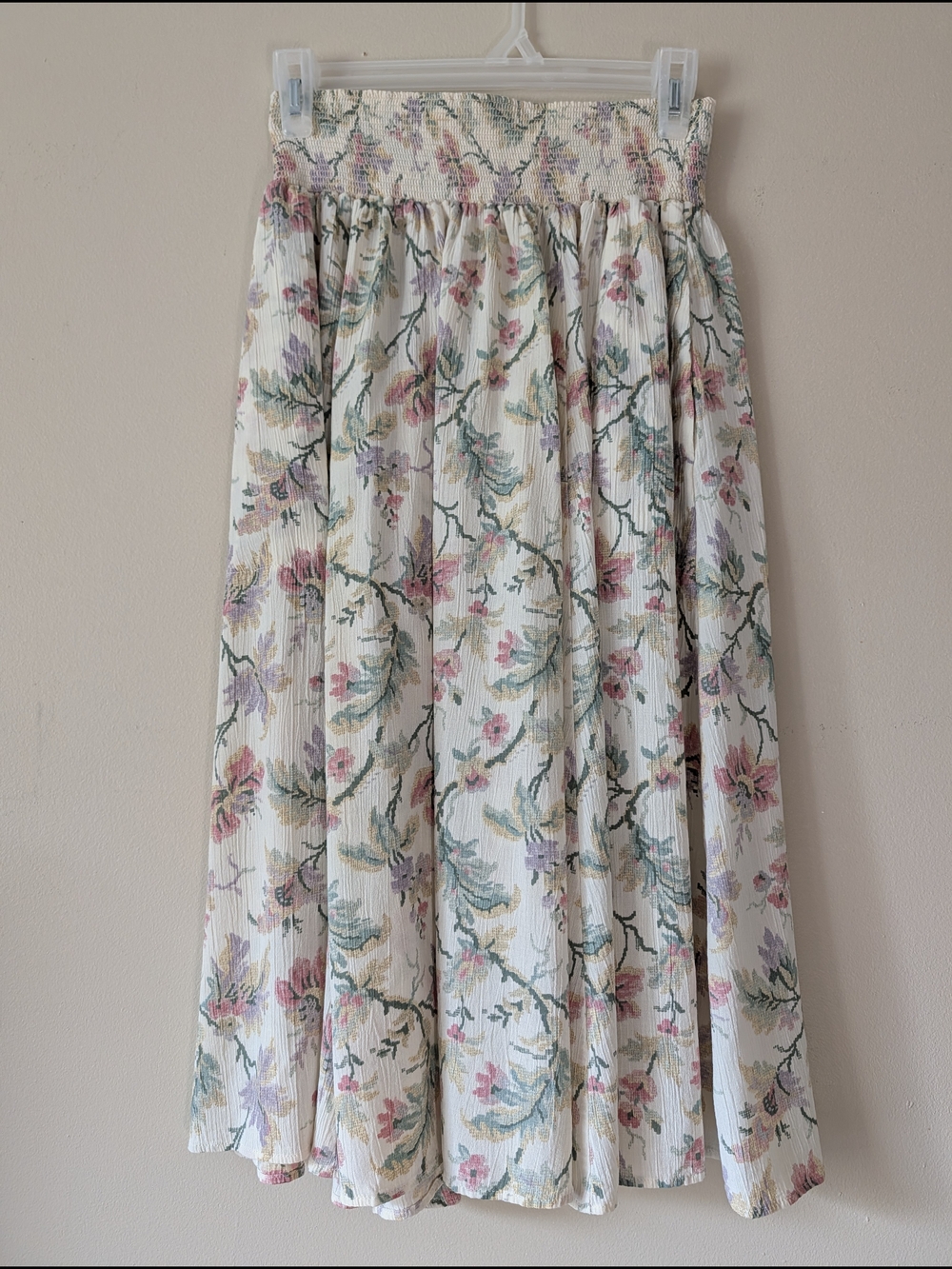 Akf Women's Floral Cream Smocked Waist Maxi Skirt Size L